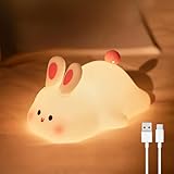 IFTHFOUR Bunny Night Light - 16 Color Kawaii Silicone Lamp, Rechargeable Dimmable Nursery Light,...
