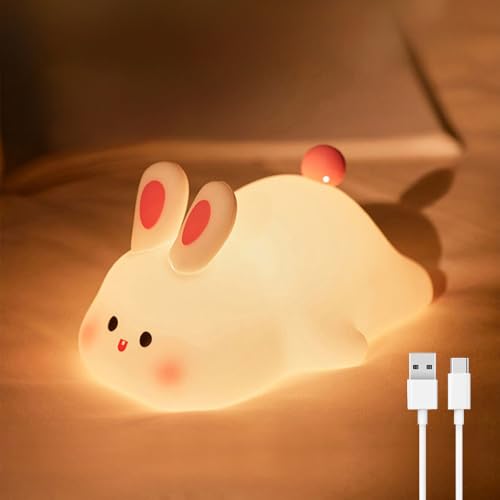 IFTHFOUR Bunny Night Light - 16 Color Kawaii Silicone Lamp Rechargeable Dimmable Nursery Light Soft Touch Rabbit Nightlight for Toddler Room Baby Bedside Lamp for Girls and Boys