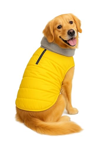 Image of The Pets Company Dog Winter Coat Jacket, Clothes, Windproof, Waterproof, Light Weight, Washable, Ultra Warm Thick Fleece Lined Dog Vest for Cold Weather Protection, (Yellow, Large - 26 Inch)