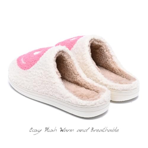Image of Women's Men's Preppy Happy Face Slippers Comfy Warm Plush Slip-On House Slipper for Winter Indoor Soft Cushion Non-slip Fluffy Slides Slippers