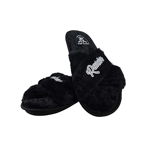 Image of FOCO Womens NFL Team Script Wordmark Fuzzy Cross Slide Slippers