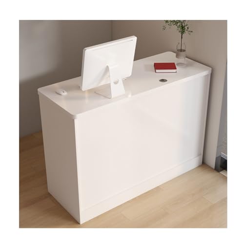 モダンな小売用コンピュータデスク、ロック可能な引き出しと収納棚を備えた受付デスクカウンターテーブル、サロンの受付室のチェックアウトオフィス用のプライベートワークステーション(F,L120cm/47.2in)