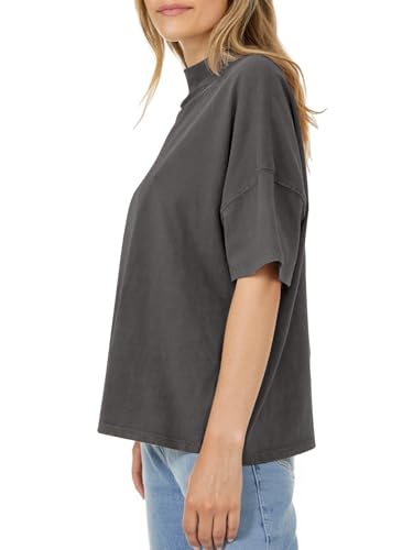 Womens Casual Short Sleeve Mock Neck T Shirts Summer Loose Fit Basic Plain Tee Tops2