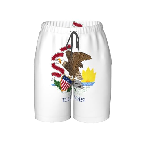 Illinois State Flag Youth Beach Pants, Soft and Breathable, with Drawstring Waist, Suitable for Sports and Leisure.