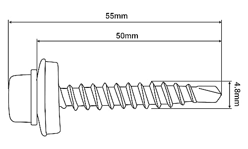SKIR'CO (50 pcs) Painted Roofing Screws 4.8 x 50 mm, Hex Head, Self-Drilling Screws With EPDM Washers (Anthracite Grey, RAL 7016) - Image 4
