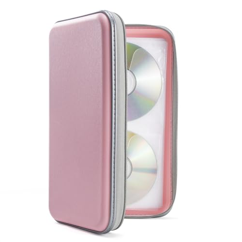 DVSICK DVD Case 96 Capacity Plastic CD Holder Case Portable Travel Protective Zipper DVD Case Holder For Car Storage Wallet Bag(light pink)