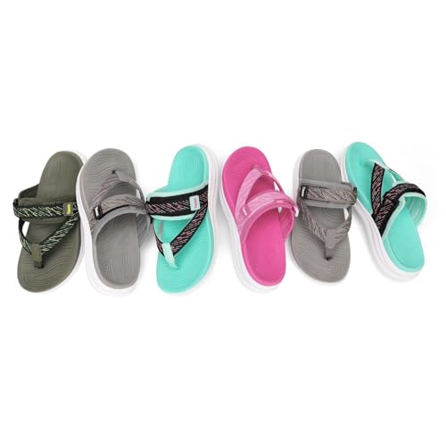 Image of Orthopedic Arch Support Flip Flops for Women Adjustable Strap Double Layer Comfort Sandals Plantar Fasciitis Heel Pain Relief Orthopedic Beach Sandals Wide Grey 10
