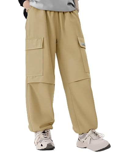 Image of Girls Cargo Pants Elastic Waist Jogger Pants Loose Trousers with Pockets Sweatpants for Kids 4-14Years