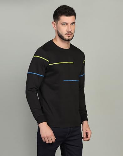 Image of INKKR Striped Men's Round Neck Black Full Sleeve T-Shirt