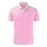 Material: algodón Polo de algodón para hombre, manga corta, con solapa, color liso, rosa, L