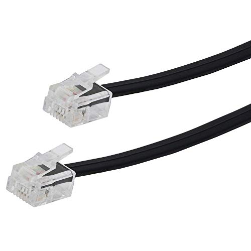 1 Foot Short Black Telephone Line Cord (12 Inch Phone Cable) Universally Compatible (2 Pack) Fax Modem Landline RJ11 6P4C