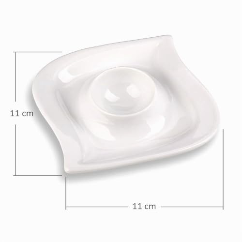 Foto von Schramm® 6 Stück Eierbecher Porzellan weiß geschwungen Eierhalter mit Ablage Eierständer
