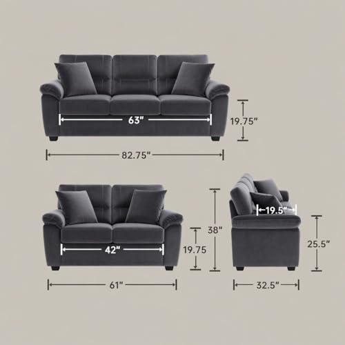 Image of Anderson 3+2+1 Seater Fabric 5 Seater Sofa Set for Living Room | 5 Seater Sofa | Luxurious Sofa |Modern Sofa Set 5 Seater | Premium fabric Sofa 5 Seater Dark grey Color (Dark Grey Fabric, 3+2 Seater)