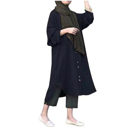 Vestido Casual Abaya musulmán de Manga Larga con Botones para Mujer Trajes de Dubai (Blue, XXL)