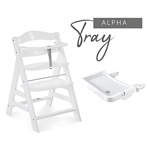 Hauck Plateau Enfant Repas Alpha Tray, Convient à Chaise Haute pour Bébé Alpha+ et Beta+, Réglable en Profondeur, Évolutif, Rebord Surélevé, Creux pour Gobelet, Tablette Amovible, Blanc