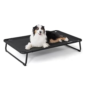 Made4Pets Outdoor Elevated Dog Bed for Large Dogs – Cooling Raised Pet Cot with Skid-Resistant Feet, Tool-Free Setup, Chew-Resistant Frame, Washable Mesh Hammock, Indoor & Outdoor Use, 42″x28″, Black