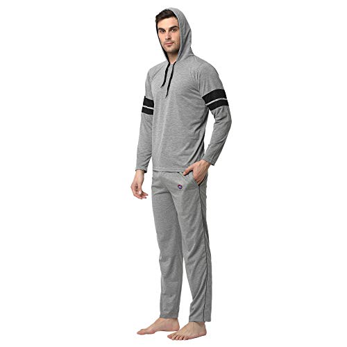 Image of Mack Jonney Cotton Blend Night Suit Co-ord Set for Men with Hodded Full Sleeve T-Shirt and Track Pant-VJ-MNS-TTP-GROUP21