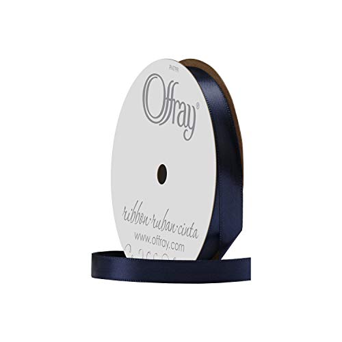 Image of Offray 067833 3 /8 inch Wide Single Face Satin Ribbon, Navy Blue, 6 Yds