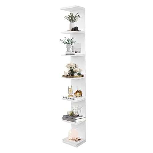 FURAOMEILI Étagère murale à 7 niveaux, étagères flottantes verticales en colonne pour rangement et décoration de la maison, étagère blanche pour...