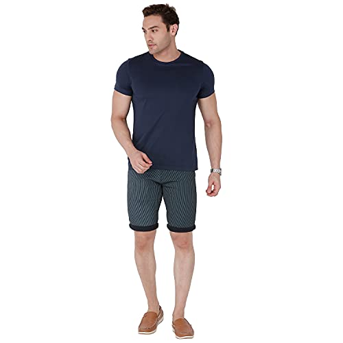 Image of BEEVEE Mens Navy & Blue Striped Linen Fixed Waist 3 /4th.
