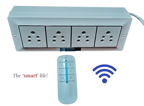 Image of Wireless Remote Control Modular Switch Board | 4 Socket 6 Amp with 2.5 Meter 1.5 Sqmm Cable | Smart Gang Box for Light & Fan Control | Remote Control White Extension Board
