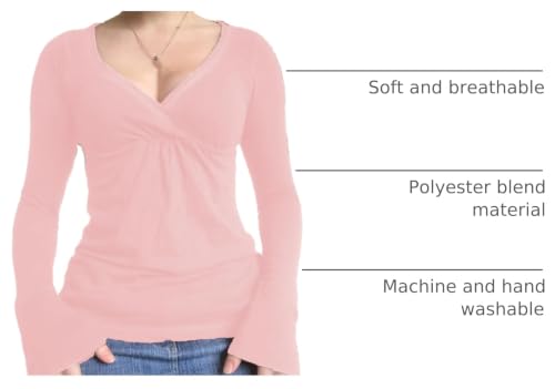 Image of Women Fairy Grunge Aesthetic Shirts Tops Long Sleeve V Neck Tops Girl Basic Slim Fit Blouse Streewear