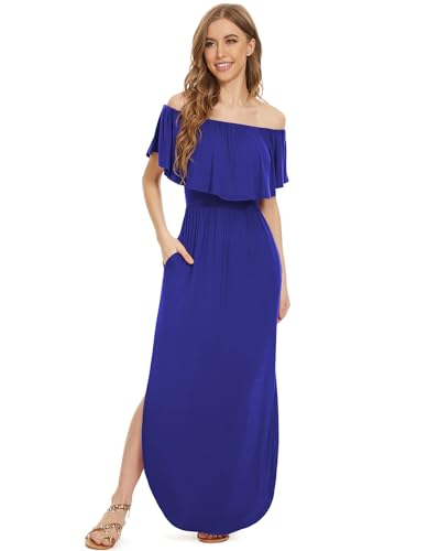 Image of LILBETTER Womens Off The Shoulder Ruffle Party Dresses Side Split Beach Maxi Dress