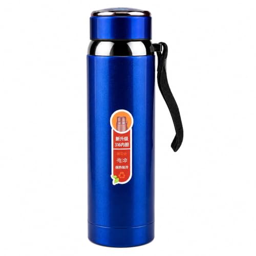 Image of Stainless Steel Water Bottle | Hot & Cold Thermos with Carrying Strap | Leakproof Travel Bottle for Office, School, Gym & Outdoor Use | Blue Color (Random Color)
