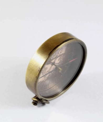 Brújula náutica de latón pulido artesanal con estuche de cuero miniatura 5
