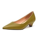 GUAVAIVY Women's Low Kitten Heels Pointed Toe Slip On Fashion Solid Pumps Womens Shoes for Daily Wedding Working Olive Matte Size 8
