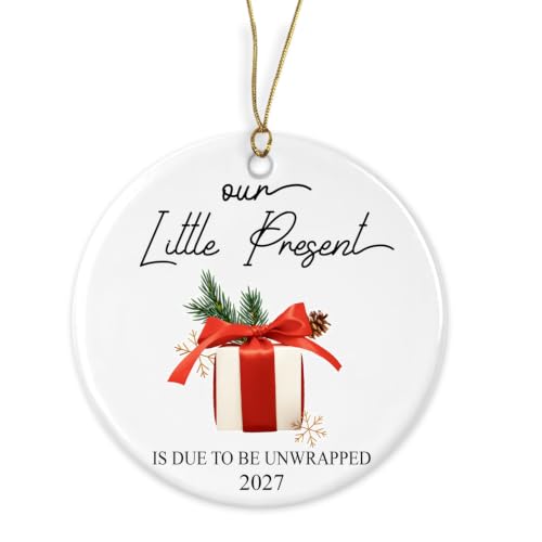 DiandDesignGift Our Little Present 2022 Ornament, Baby Announcement Pregnancy Gift, New Christmas Tree Ornaments, Ornament Ceramic Printed on Both Sides, ORN-BVJZOVEFCW-Printed-on-Both-Sides, White