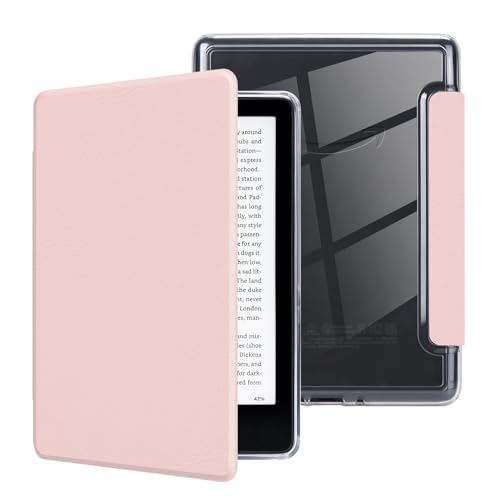 MOROCK Slim Case for 6 Kindle Paperwhite 10th Generation 2018 Release(Model No. PQ94WIF) Premium Lightweight PU Leather and PC Clear Acrylic Back Cover Auto Wake/Sleep E-Reader Pink