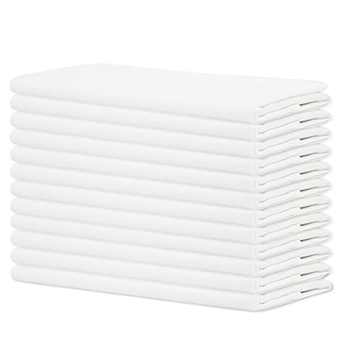 Sweet Needle - Paquete de 12 - Servilletas de Gran tamaño 100% algodón 45 CM x 45 CM (18' x 18'), Blanco - Tela Gruesa para Uso Diario con Esquinas Redondeadas