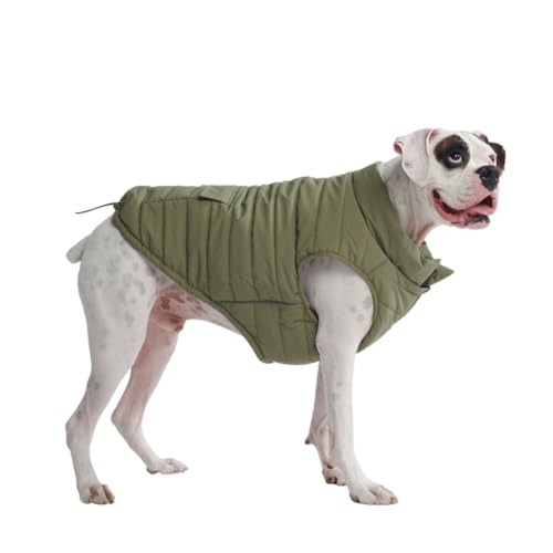Dog Winter Coats Heavy Spark Paws Dog Winter Jacket, Water-Resistant Coat, Warm Reflective Windproof Fleece-Interior, For Medium and Large Dog- Olive – 4XL