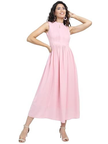 Image of Tokyo Talkies Women's Elegant Floral | A-Line Midi Dress | Sweetheart Neck | Short Sleeves |Front Slit & Gathered Detail