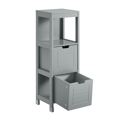 SoBuy Badezimmerschrank Kommode – Schmaler Badezimmerregal mit 2 Körben...