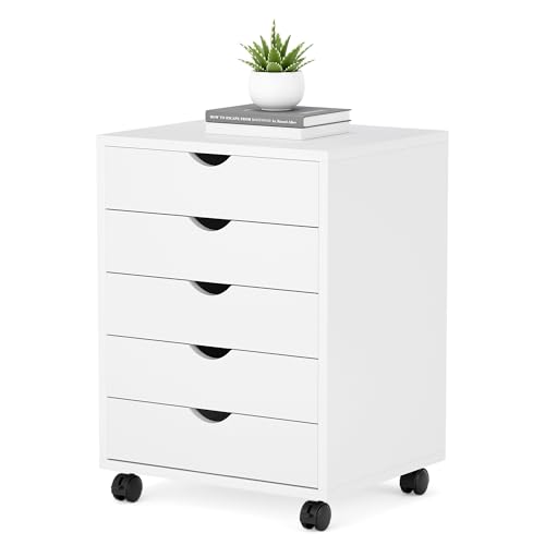 5 Drawer Mobile File Cabinet Under Desk Storage Organization with Wheels Vertical Filing Chest...