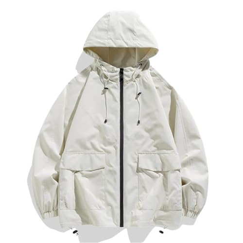 Dninmim Men's Outdoor Hooded Zip-Up Jacket Patchwork Casual Loose Windbreaker Couple Thin Cardigan