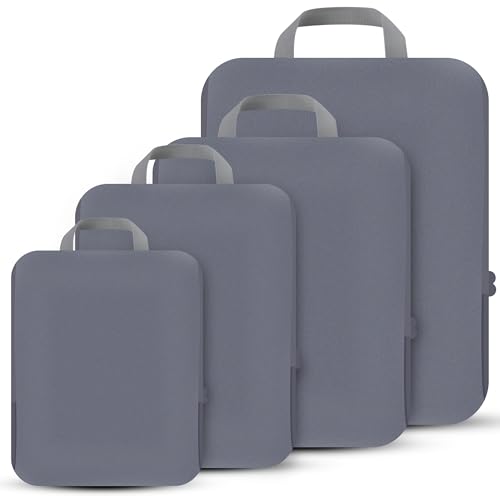 PANDA JOYS 4 Set Compression Packing Cubes Travel - Travel Accessories Expandable Packing Organizers for Carry On - Essentials Luggage Bags - Dark Grey