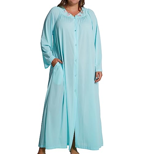 Shadowline Womens Plus Size Petals 54" Long Sleeve Long Coat Nightgowns, Seafoam, 3X Us #TOP28
