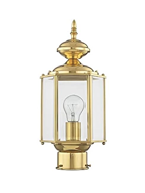 Livex Lighting Lantern 2117-02 Outdoor Post with Clear Beveled Glass Shades, Polished Brass