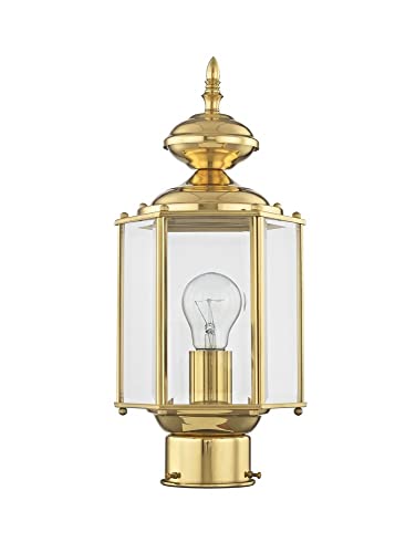 Image of Livex Lighting 2117-02 Post Light Fixture, Polished Brass | Clear Beveled Glass Shades