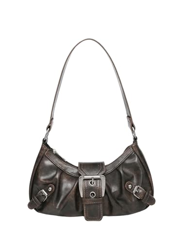Verdusa Bolsa feminina Y2k Goth Bolsa de mão com fivela punk Hobo bolsa de ombro bolsas de mão bolsas de mão, Marrom, One Size