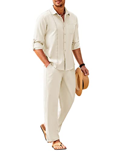 COOFANDY Mens Coordinated Outfit 2 Piece Linen Sets Casual Long