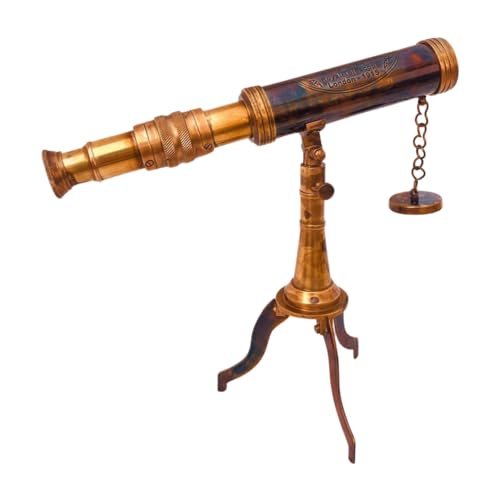 Dekoracyjny mosiężny teleskop 23 cm ze stojakiem mosiężny drewniany stojak vintage podwójna beczka królewski luneta luneta morski dom i biuro dekoracja stołu rustykalny prezent (z mosiężnym stojakiem)