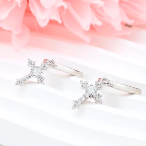 Sterling Silver Cross Earrings for Women White Gold CZ Cross Dangle Hoop Earrings Cuff Cartilage Hypoallergenic Sparkling Cross Huggie Earrings For Men Women Easter Jewelry Gifts Birthday3
