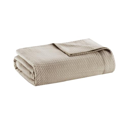 Image of Madison Park 100% Egyptian Cotton Twin Size Bed Blanket for Summer Khaki
