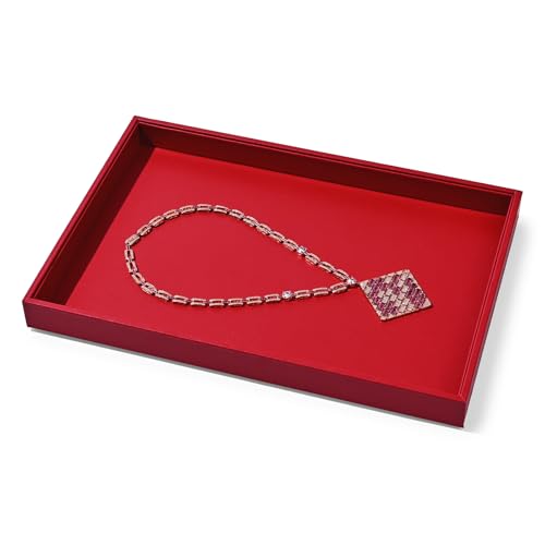 Red Leather Jewelry Tray Stackable Jewelry Display Tray Jewelry Drawer Organizer Tray Necklace Bracelet Tray for Necklace Bracelet Ring Watch Display Storage (Red)