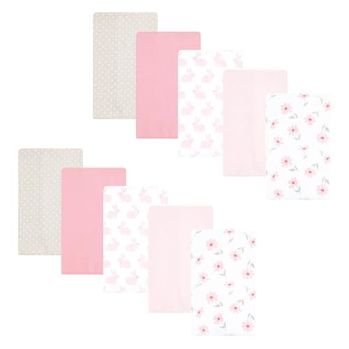 Image of Hudson Baby Unisex Baby Flannel Burp Cloth 10pk, Pink Honey Bunny, One Size