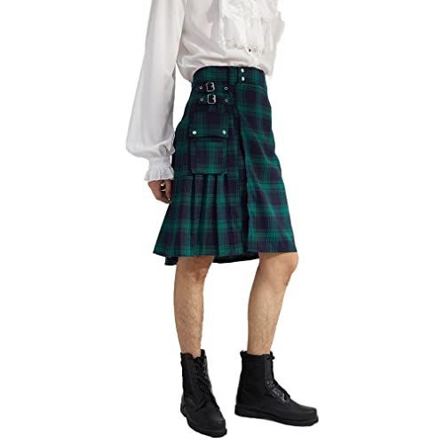 Lioop Scottish Mens Kilt Traditional Highland Tartan Utility Kilt (Black Watch, XL)